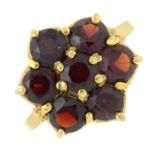 A 9ct gold garnet cluster ring.