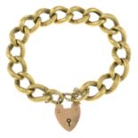 A mid 20th century 9ct gold bracelet with heart-shape padlock clasp.