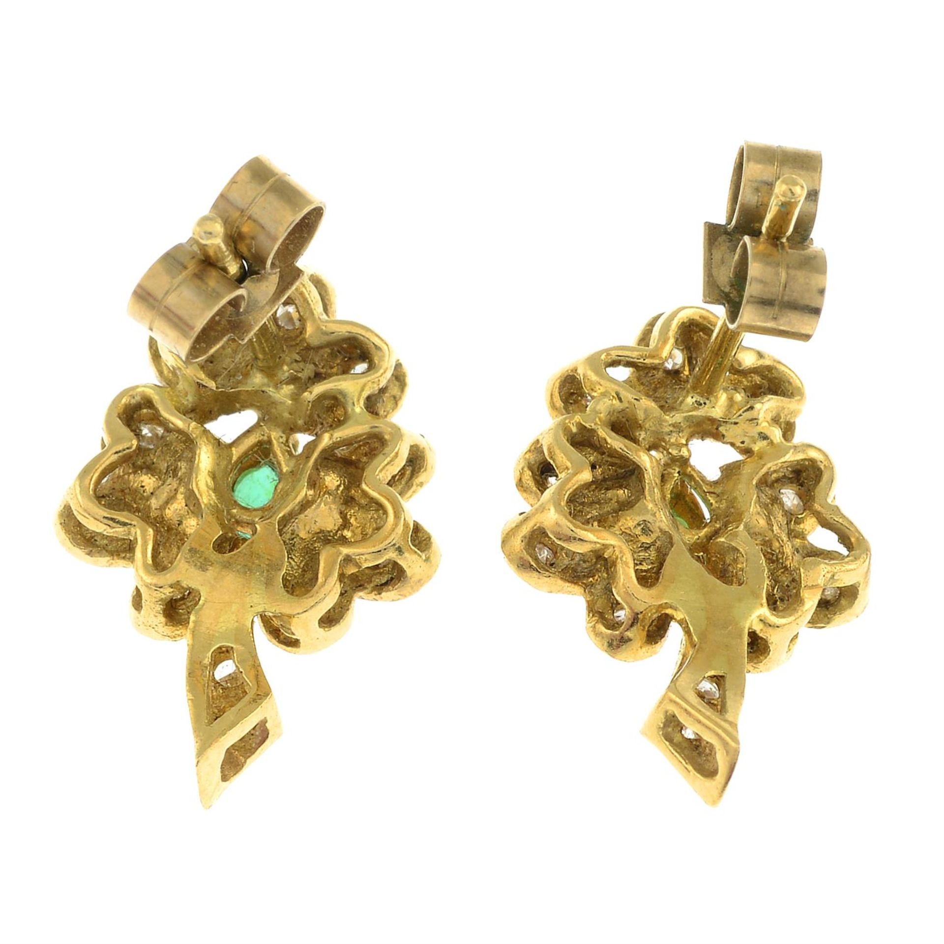 A pair of emerald and single-cut diamond earrings. - Image 2 of 3