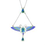 An early 20th century silver enamel scarab necklace, by Charles Horner.