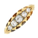 An early 20th century 18ct gold diamond five stone ring.