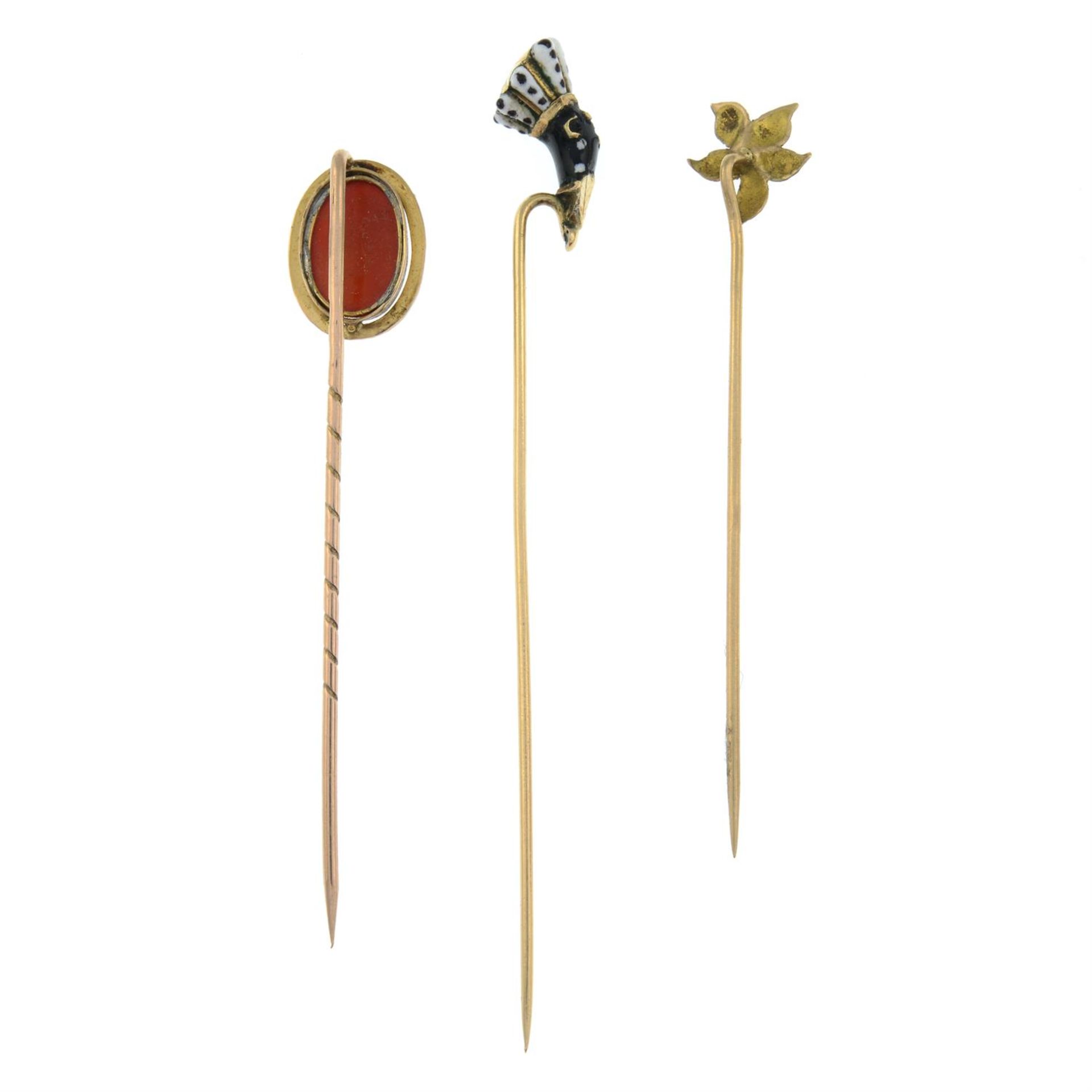 Three early 20th century gem-set stick pins. - Image 3 of 3