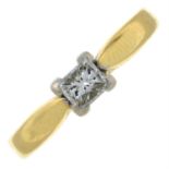 An 18ct gold square-shape diamond single-stone ring.