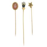 Three early 20th century gem-set stick pins.