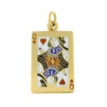 An enamel queen of hearts pendant.