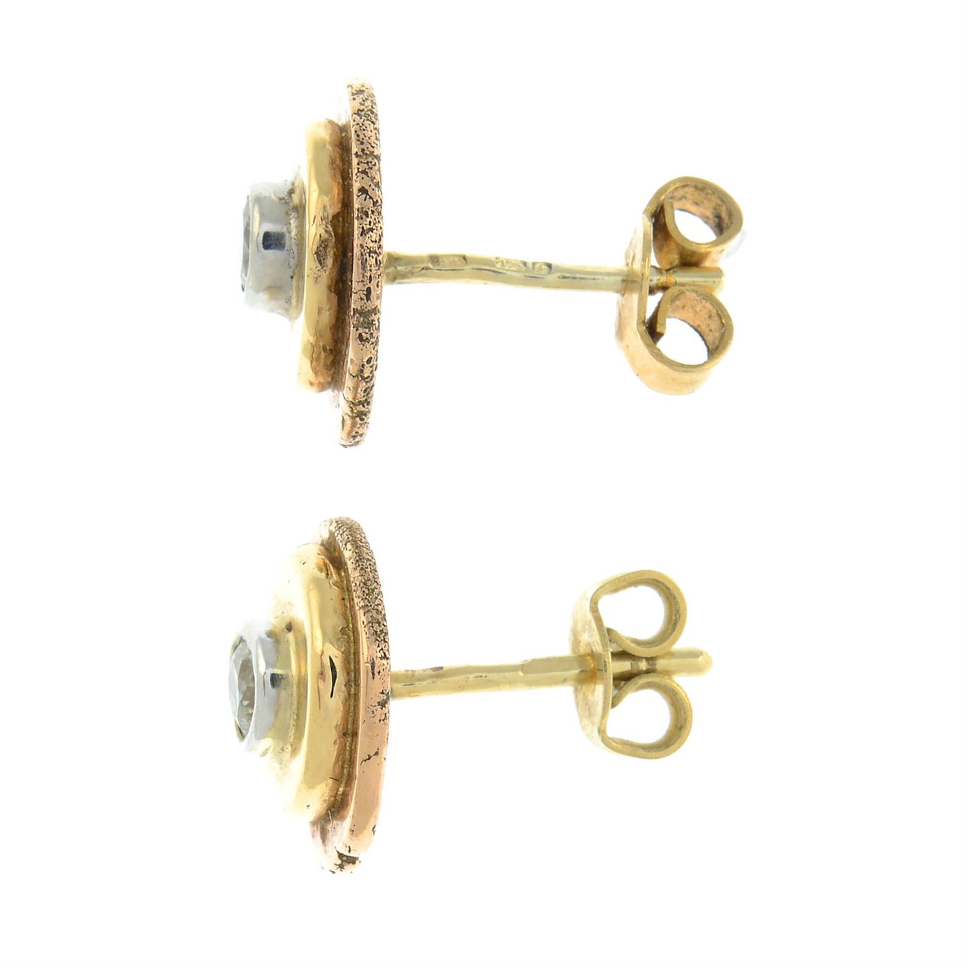 A pair of 9ct tri-colour gold diamond stud earrings, by G. H Moore & Sons. - Image 2 of 2