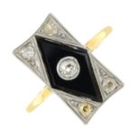 An old-cut diamond and onyx dress ring.