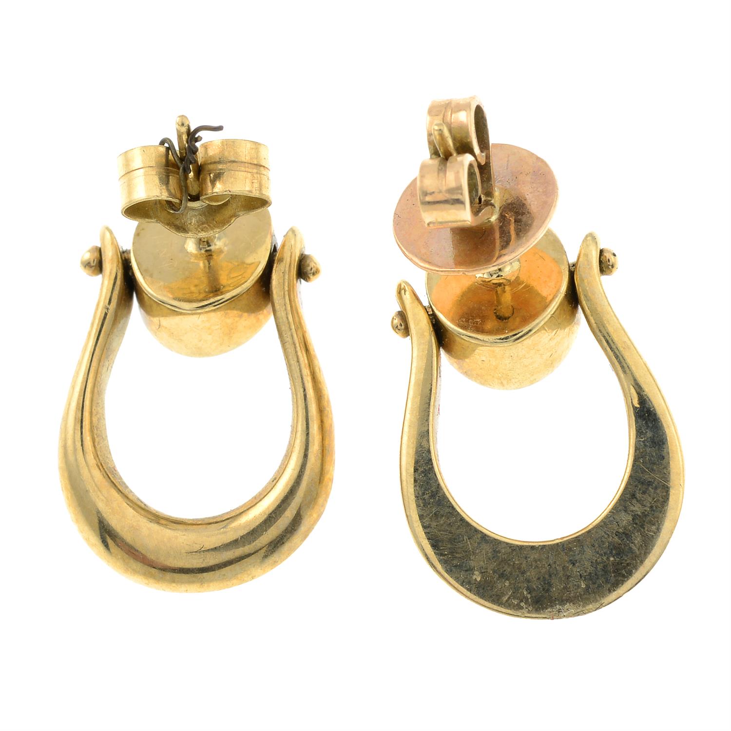 A pair of 9ct gold onyx earrings. - Image 2 of 2