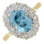A mid 20th century 18ct gold zircon and single-cut diamond cluster ring.