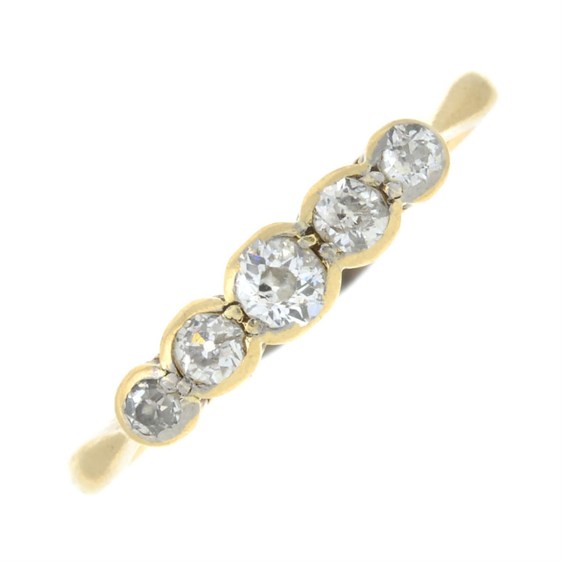 An early 20th century 18ct gold old-cut diamond five stone ring.