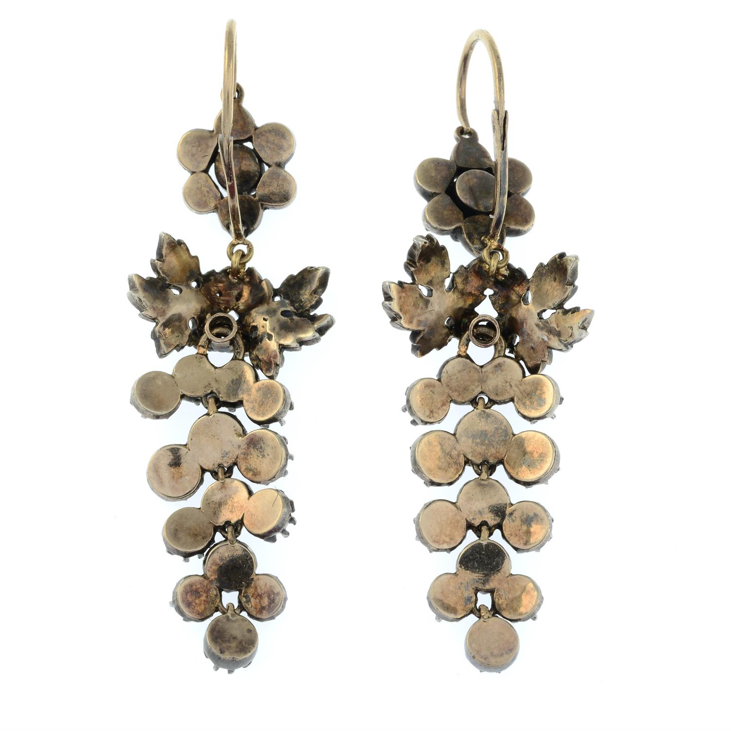 A pair of mid 19th century silver and gold rose-cut diamond drop earrings. - Image 2 of 2