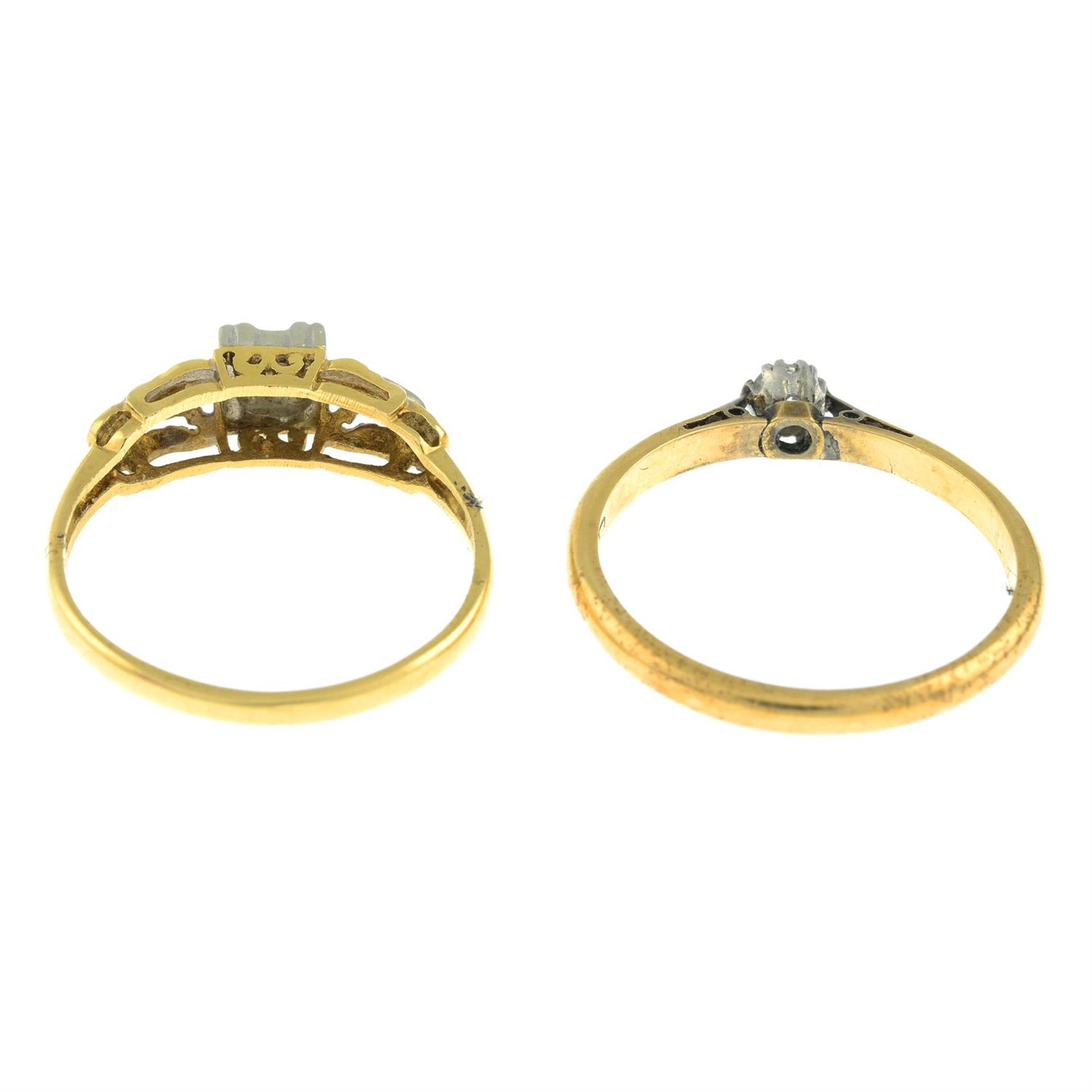 A mid 20th century 18ct gold and platinum old-cut diamond single-stone ring and an 18ct gold - Image 2 of 2