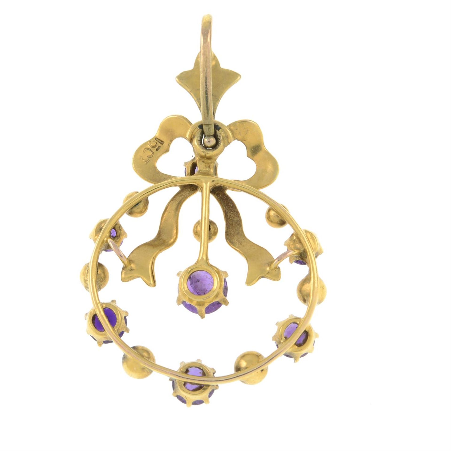 An early 20th century 15ct gold amethyst pendant. - Image 2 of 2