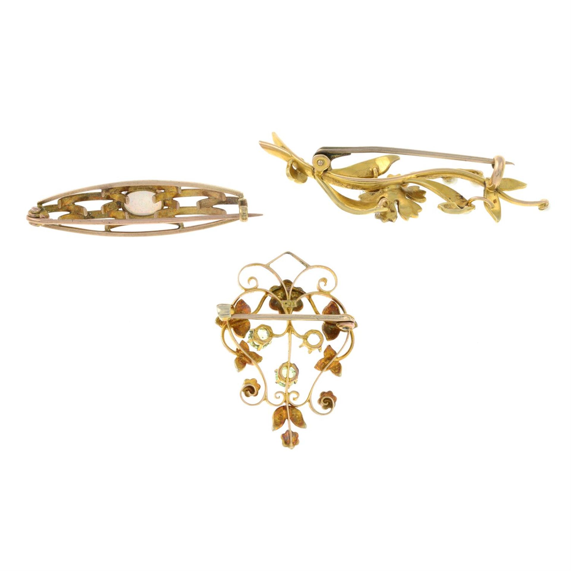 Three early 20th century gold gem-set brooches. One AF. - Image 2 of 2