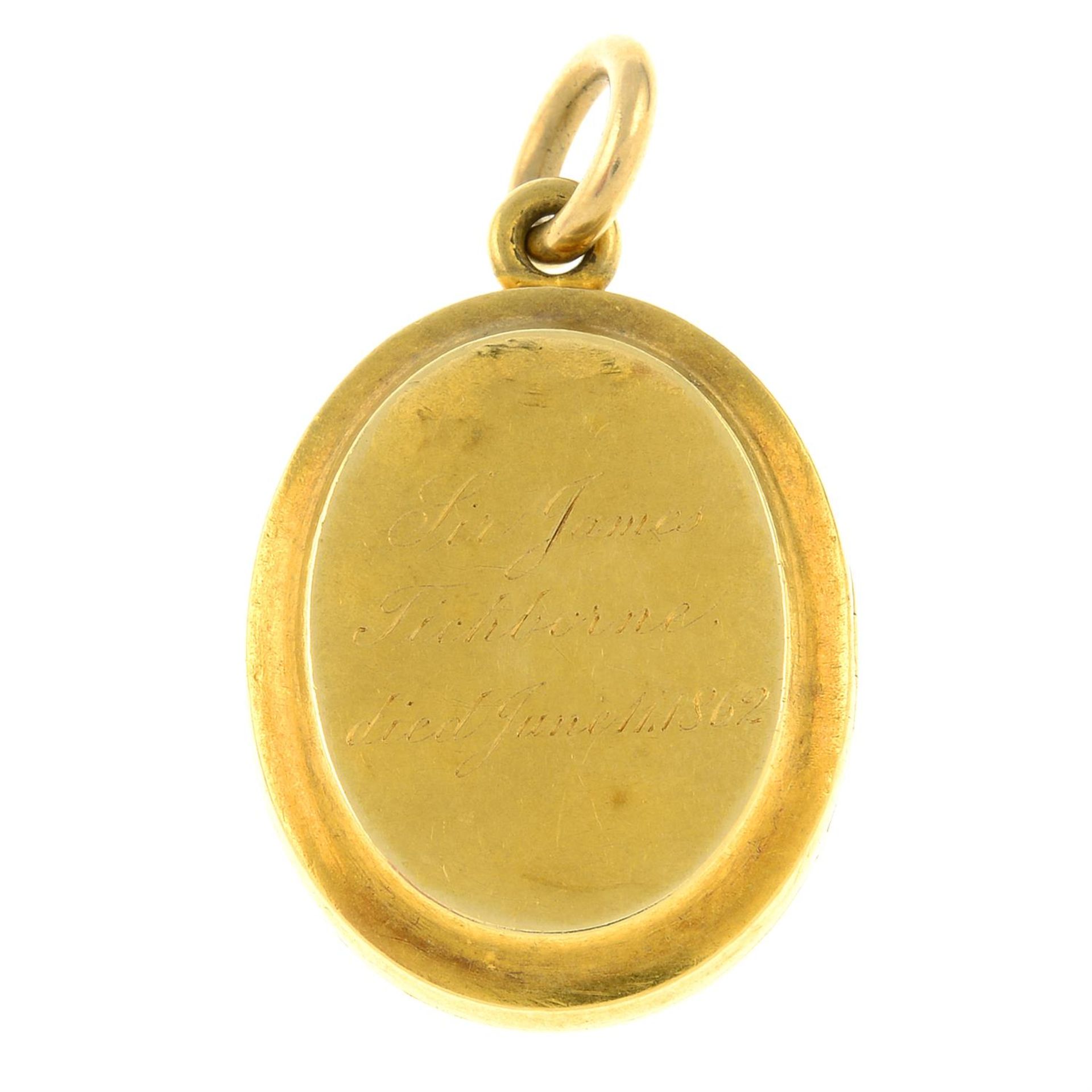 A mid Victorian 18ct gold locket pendant, with blue enamel cross. - Image 2 of 2