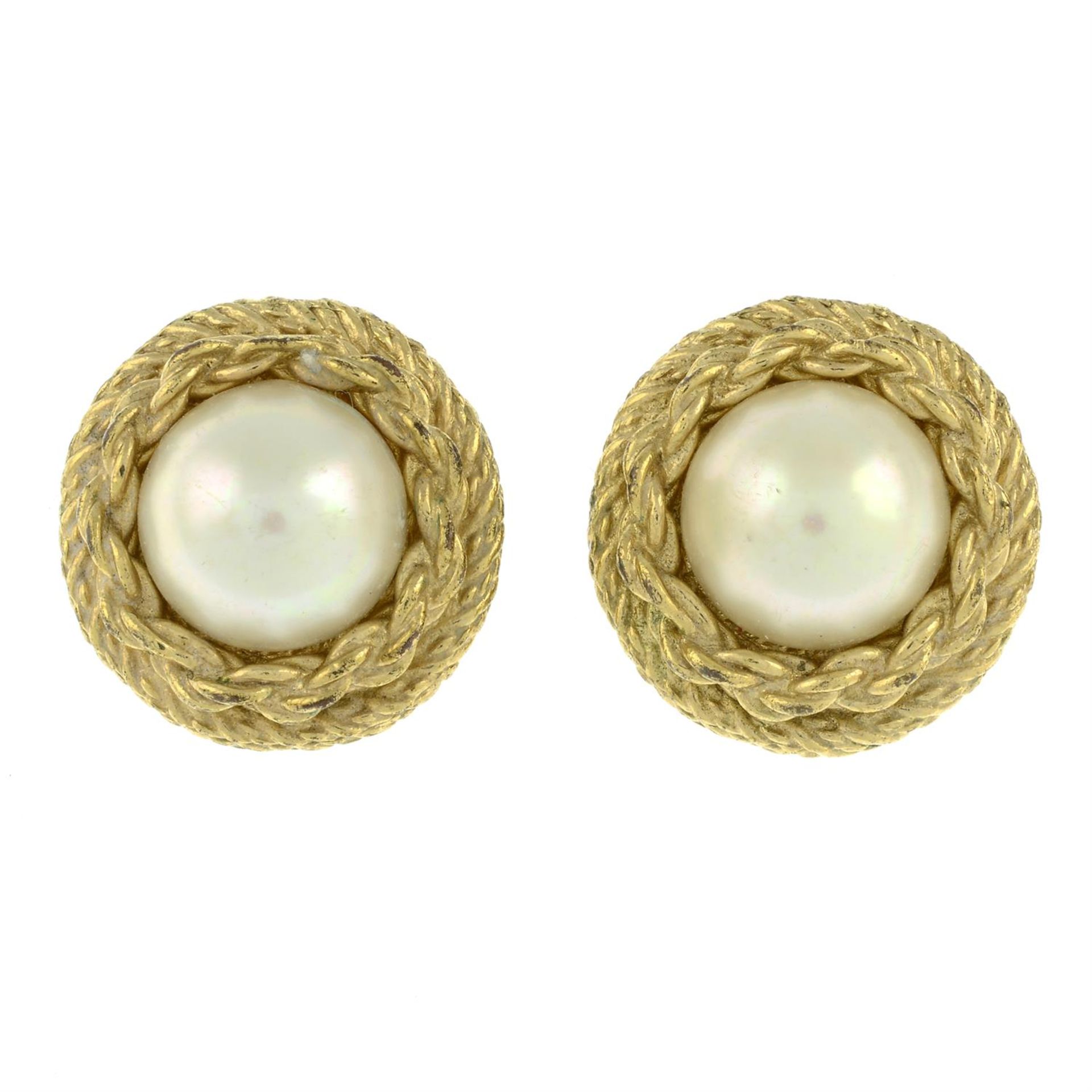 A pair of imitation pearl clip-on earrings, by Christian Dior.