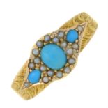 A late Victorian 18ct gold turquoise and split pearl dress ring.