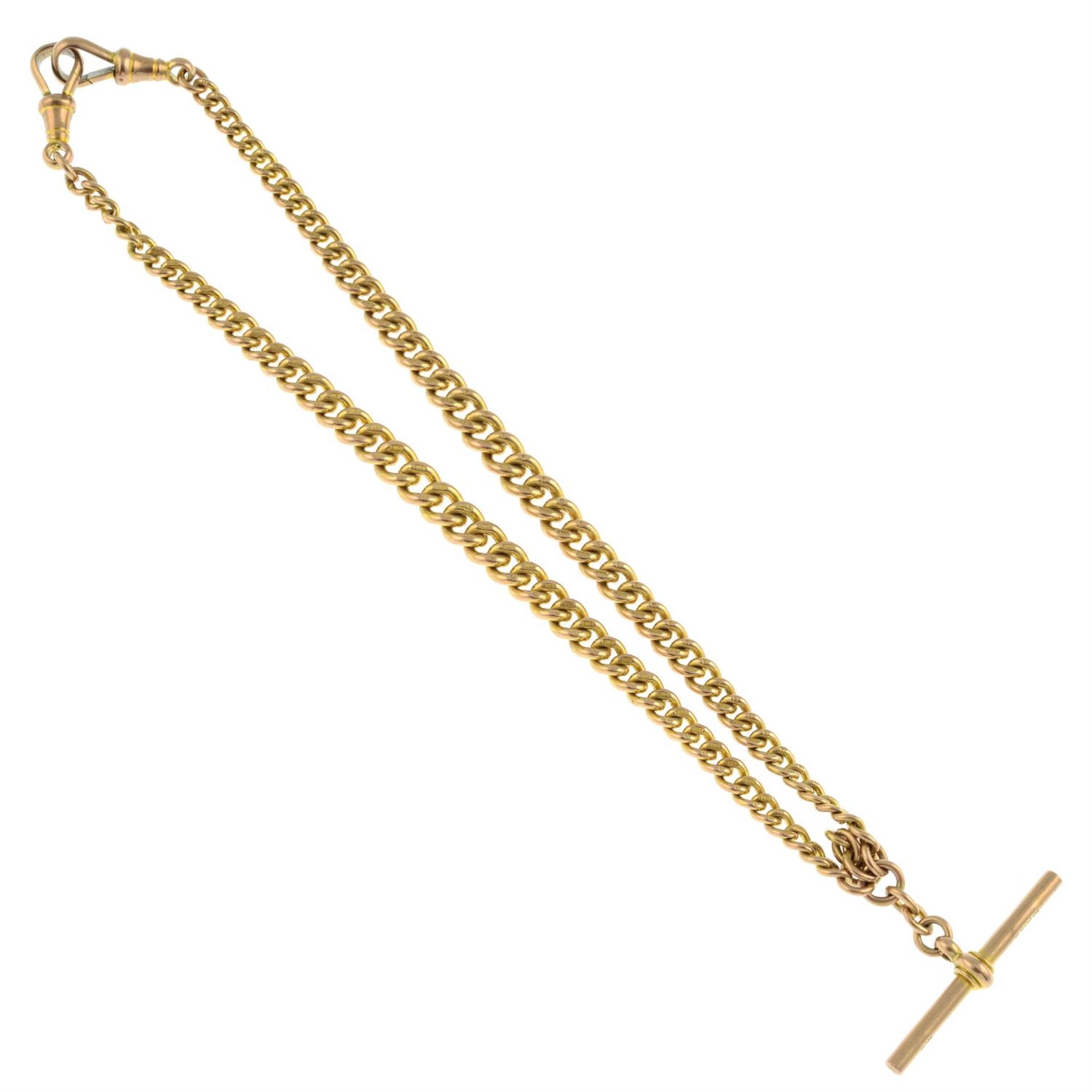 An early 20th century 9ct gold Albert chain, with T-bar. - Bild 2 aus 2