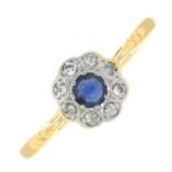 An early 20th century 18ct gold sapphire and diamond cluster ring.