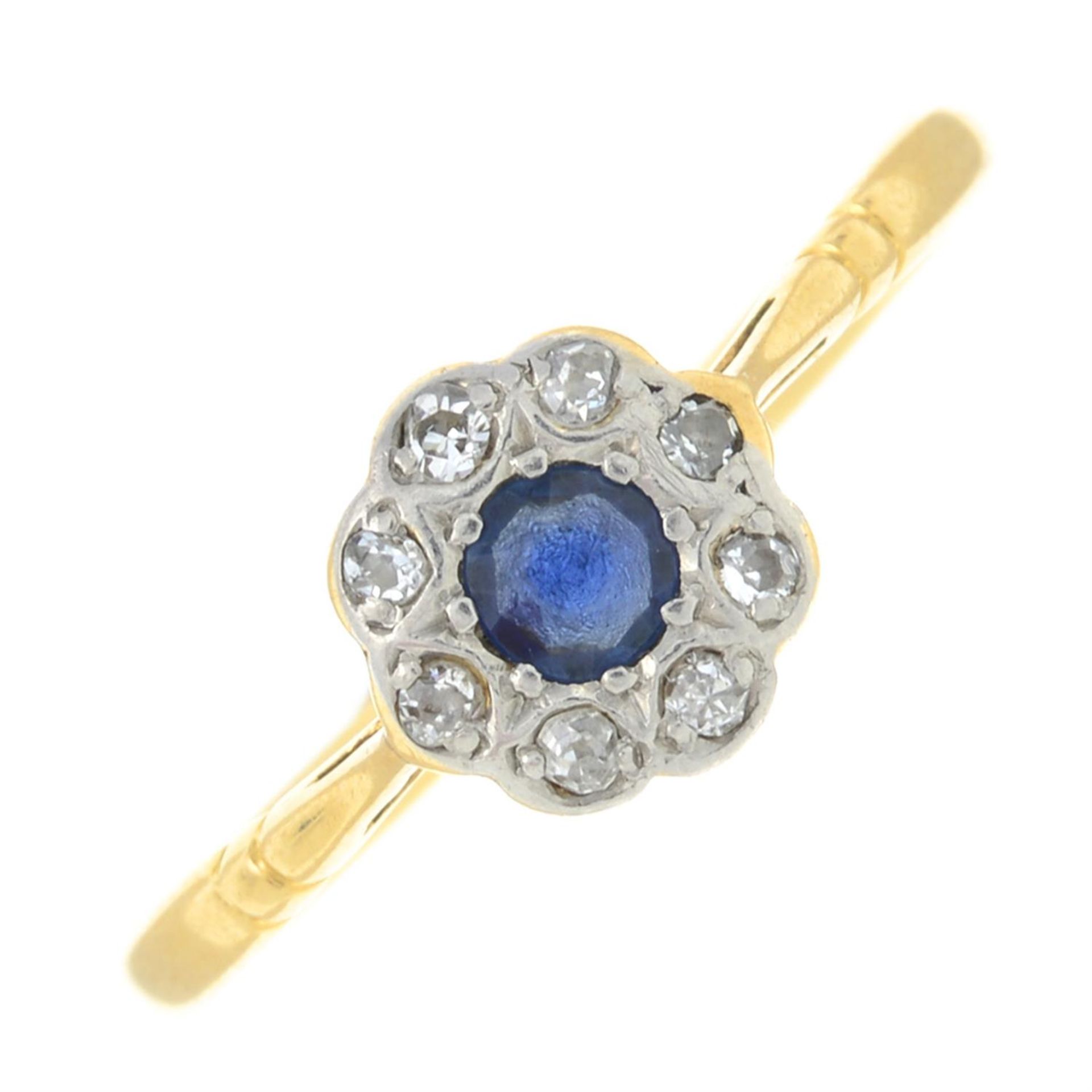 An early 20th century 18ct gold sapphire and diamond cluster ring.