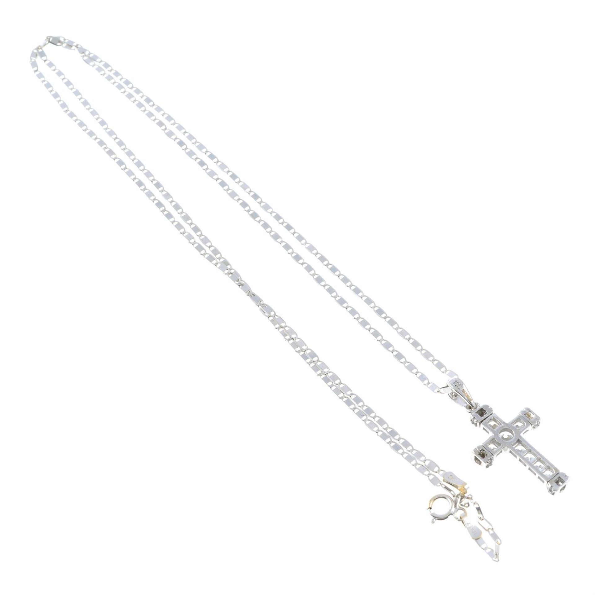 An 18ct white gold cubic zirconia cross pendant, with chain. - Image 2 of 2