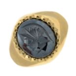 A 9ct gold hematite signet ring.