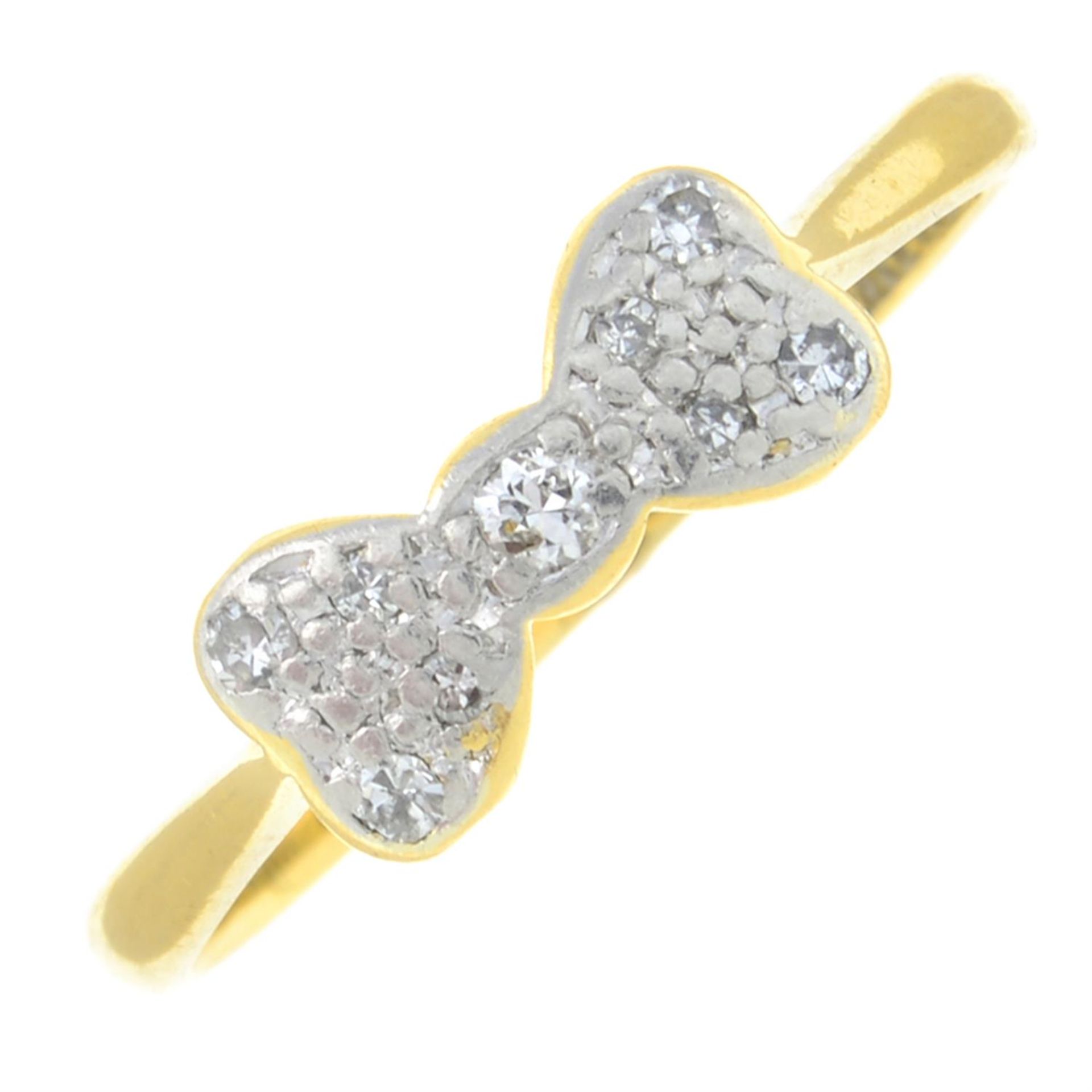 An early 20th century 18ct gold and platinum brilliant and single-cut diamond bow ring.