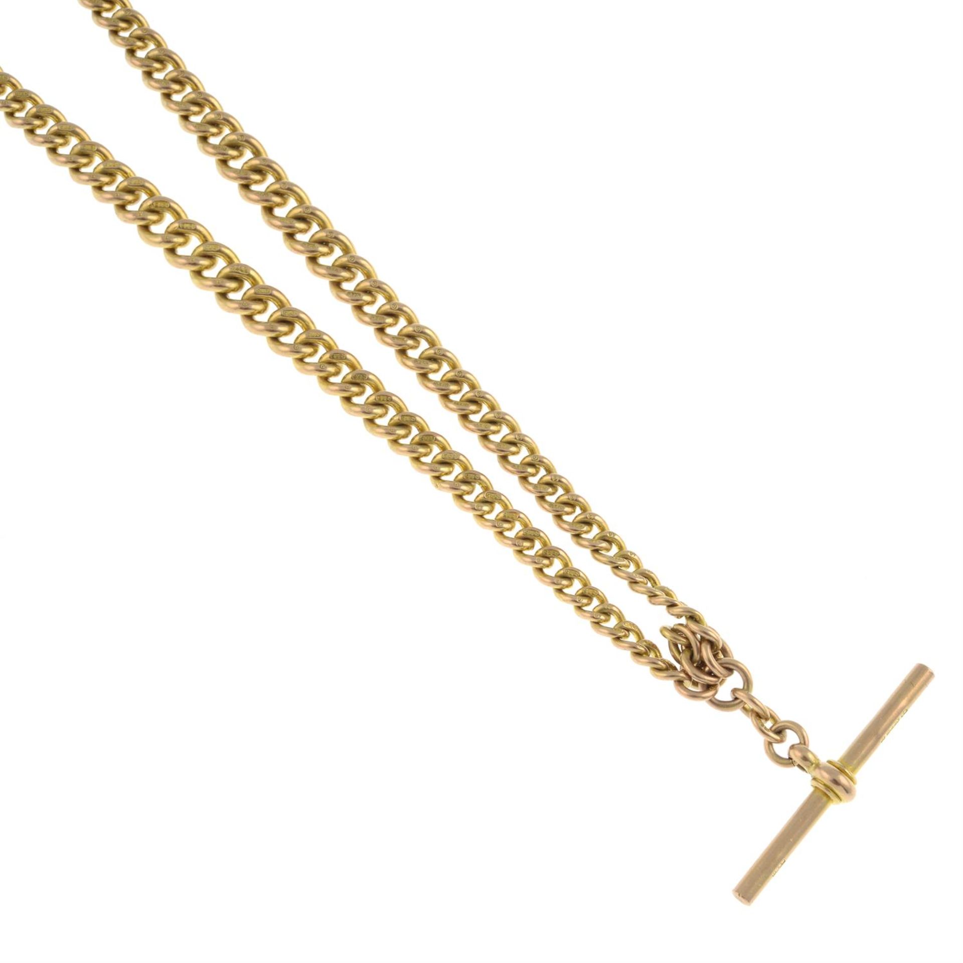 An early 20th century 9ct gold Albert chain, with T-bar.