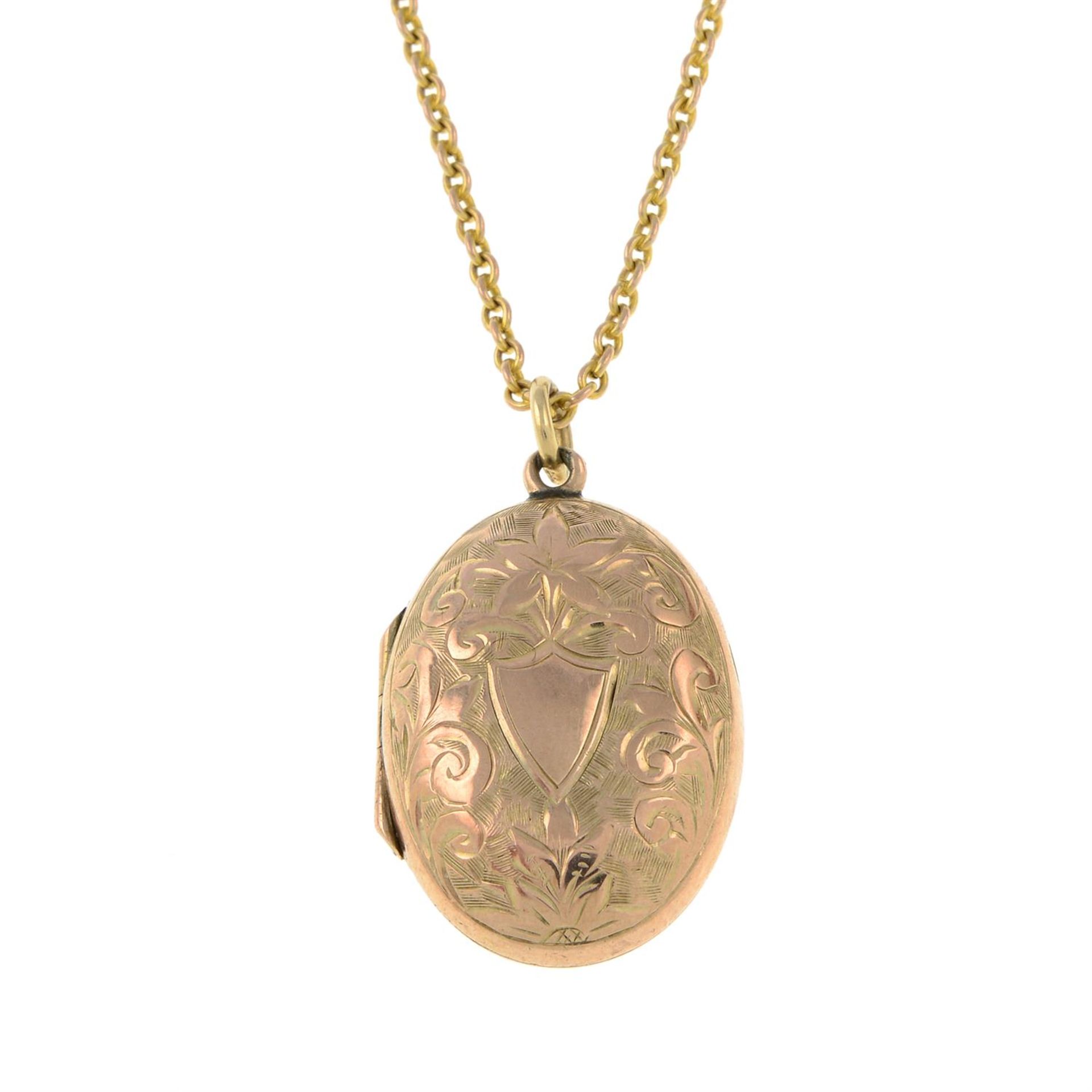 An early 20th century 9ct gold locket pendant, with chain.