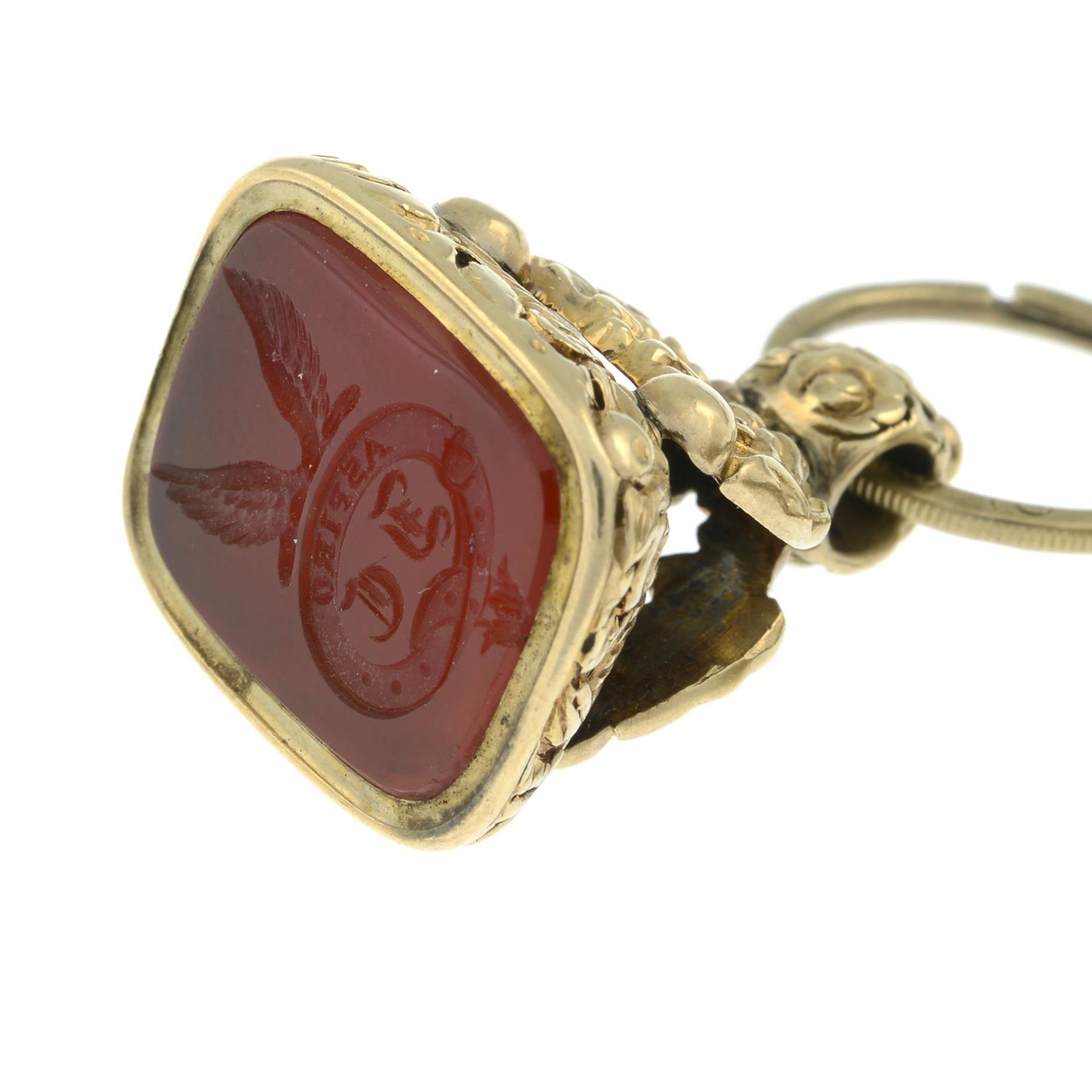 Two 19ct century gem-set intaglio fobs, suspended from a split ring. - Image 2 of 4