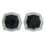 A pair of onyx and pavé-set diamond cufflinks.