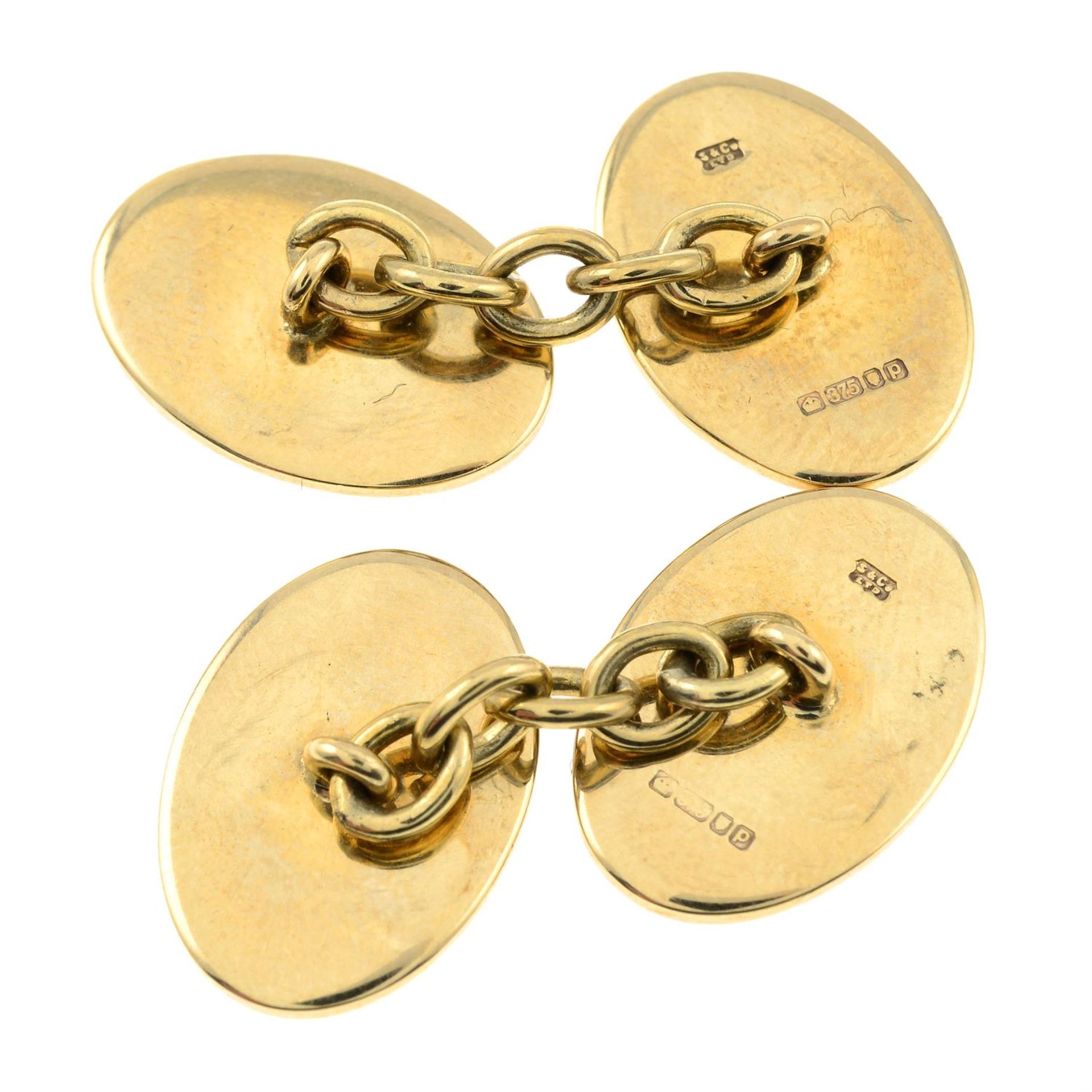 A pair of 9ct gold oval cufflinks. - Image 2 of 2