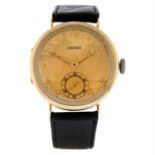 LONGINES - a yellow metal wrist watch, 37mm.