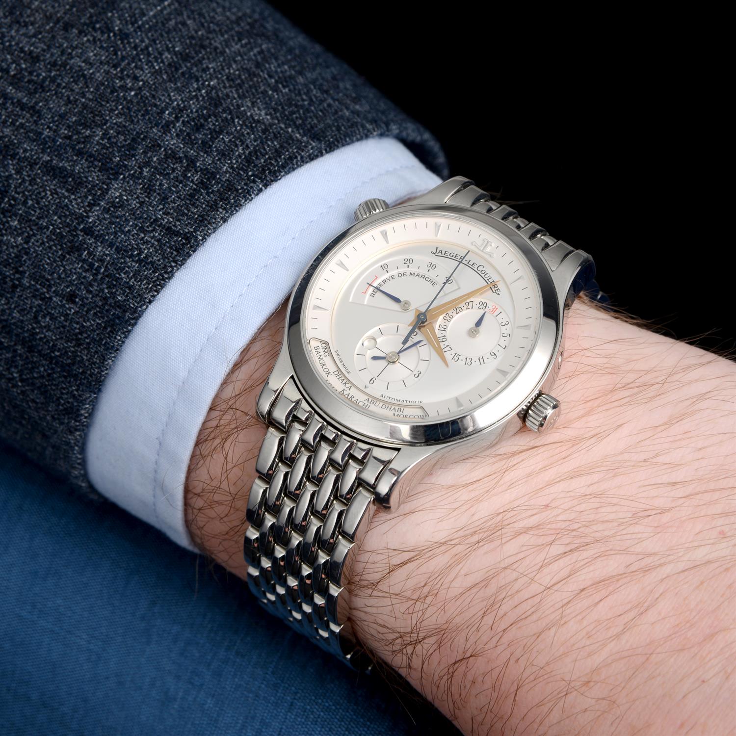 JAEGER-LECOULTRE - a stainless steel Master Geographic bracelet watch, 38mm. - Image 5 of 5