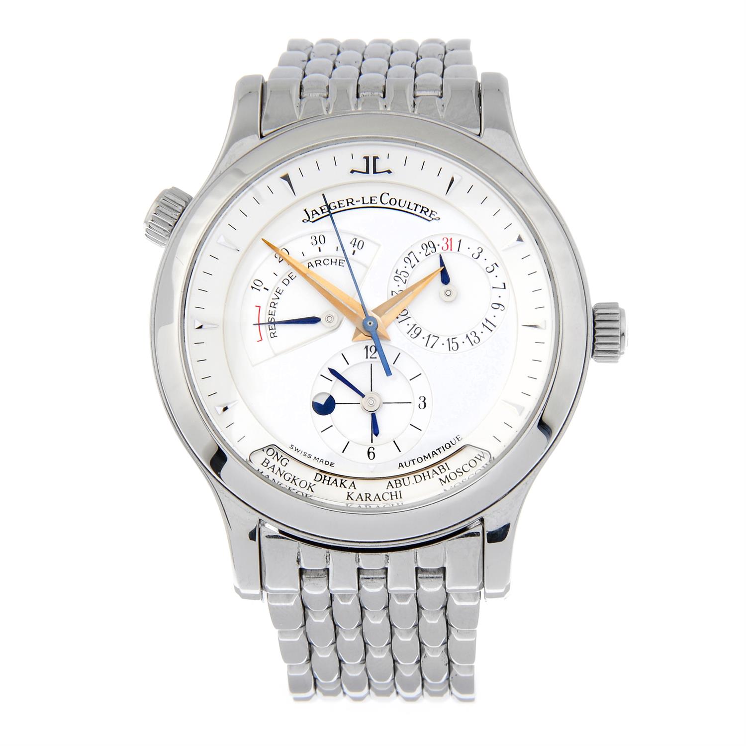 JAEGER-LECOULTRE - a stainless steel Master Geographic bracelet watch, 38mm.