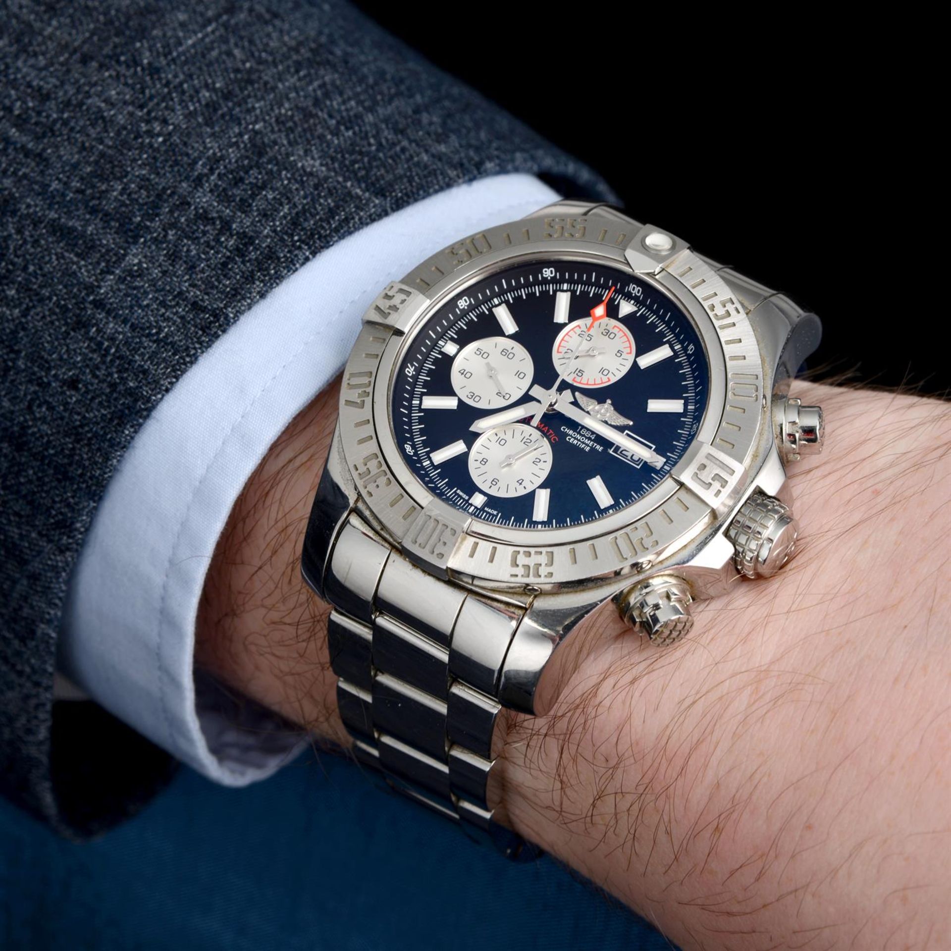 BREITLING - a stainless steel Super Avenger chronograph bracelet watch, 48mm. - Image 5 of 5