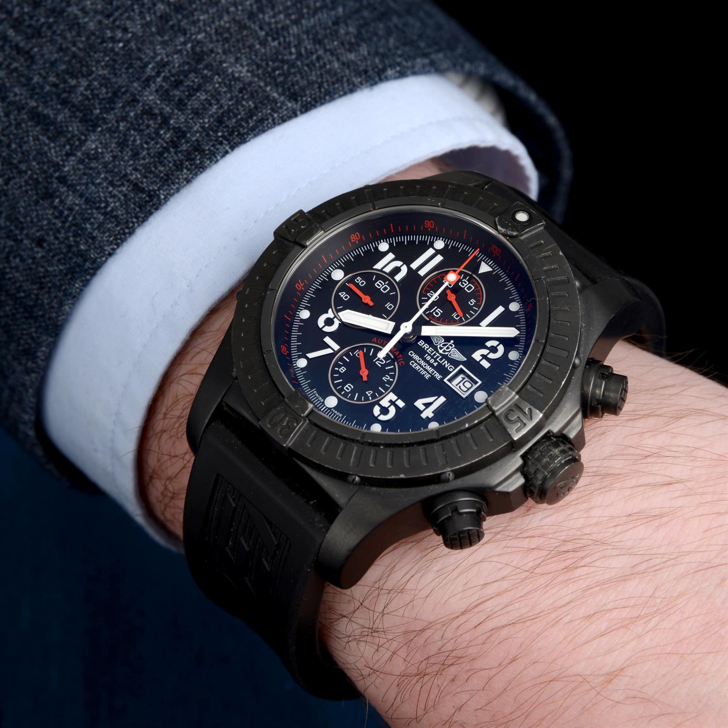 BREITLING - a PVD-coated stainless steel limited edition Super Avenger chronograph wrist watch, - Image 6 of 6