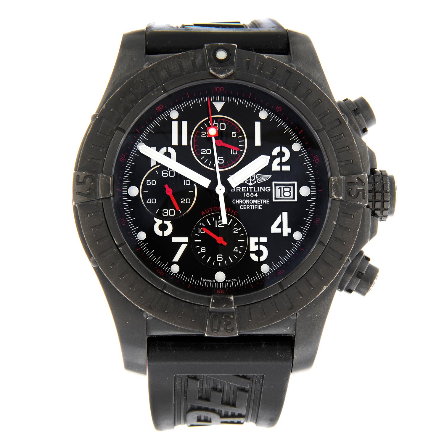 BREITLING - a PVD-coated stainless steel limited edition Super Avenger chronograph wrist watch,