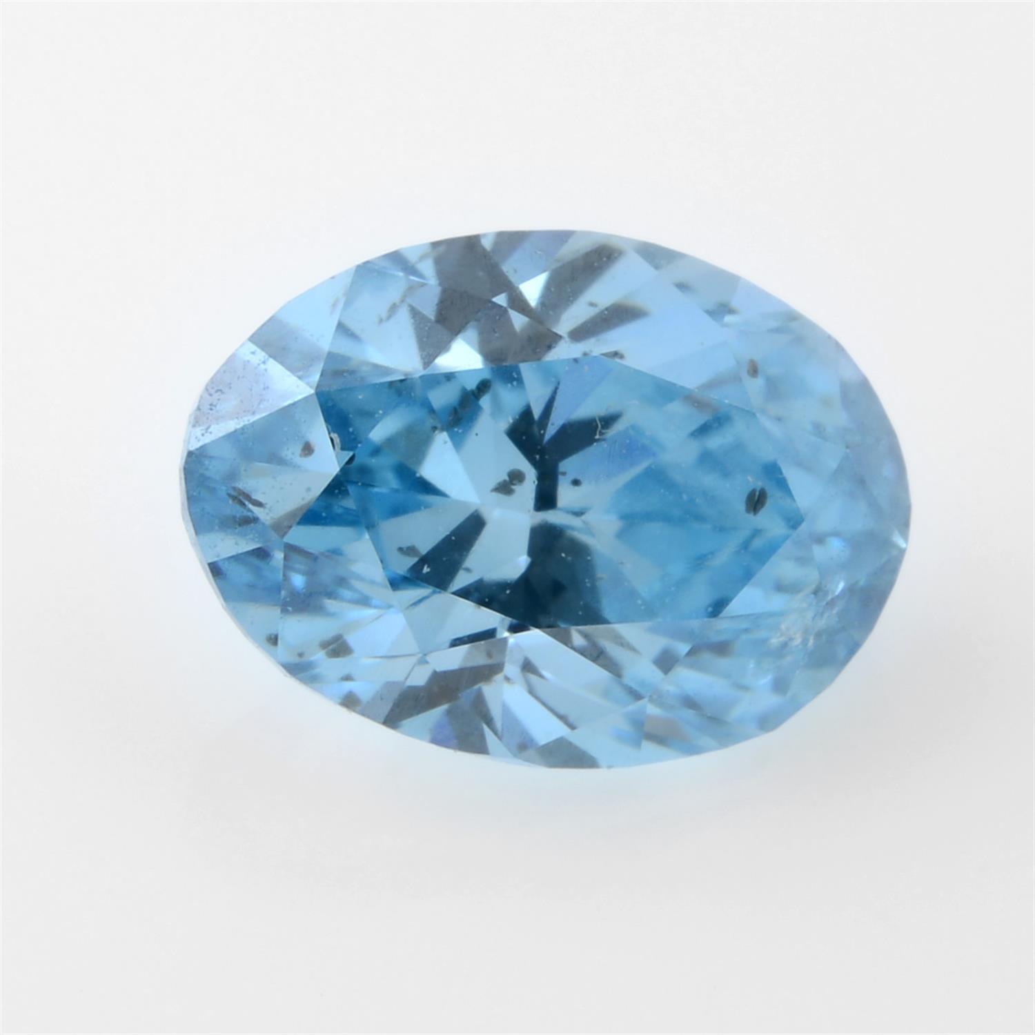 An oval shape HPHT treated 'blue' diamond, weighing 1ct