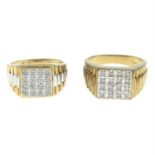 Two Gentleman's 9ct gold diamond rings.