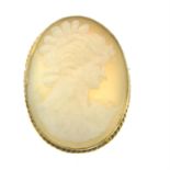 A mid 20th century 9ct gold shell cameo brooch, carved to depict a lady in profile.