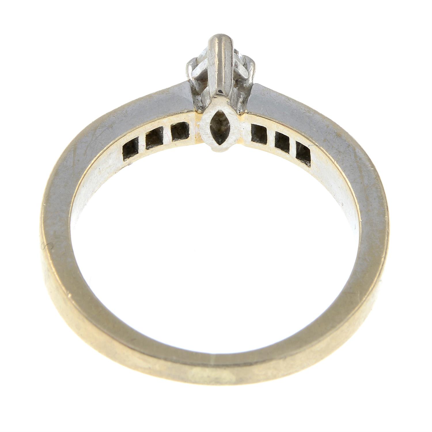 An 18ct gold marquise-shape diamond ring, with baguette-cut diamond sides. - Bild 3 aus 3