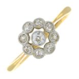 A mid 20th century 18ct gold old-cut diamond cluster ring.
