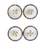 A pair of early 20th century 18ct gold mother-of-pearl and enamel cufflinks, with two matching