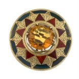 An early 20th century gold citrine, bloodstone and jasper brooch.