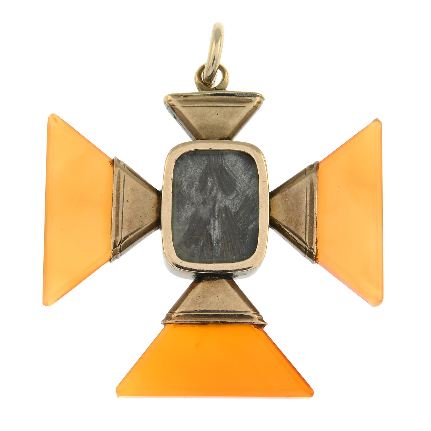 A mid 19th century gold carnelian and paste memorial Maltese cross pendant. - Bild 2 aus 2