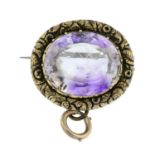 A late 19th century gold amethyst brooch.