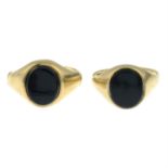 Two 9ct gold onyx signet rings.