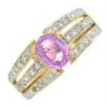 An 18ct gold pink topaz and diamond dress ring. AF.