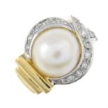 A cultured pearl and cubic zirconia dress ring.